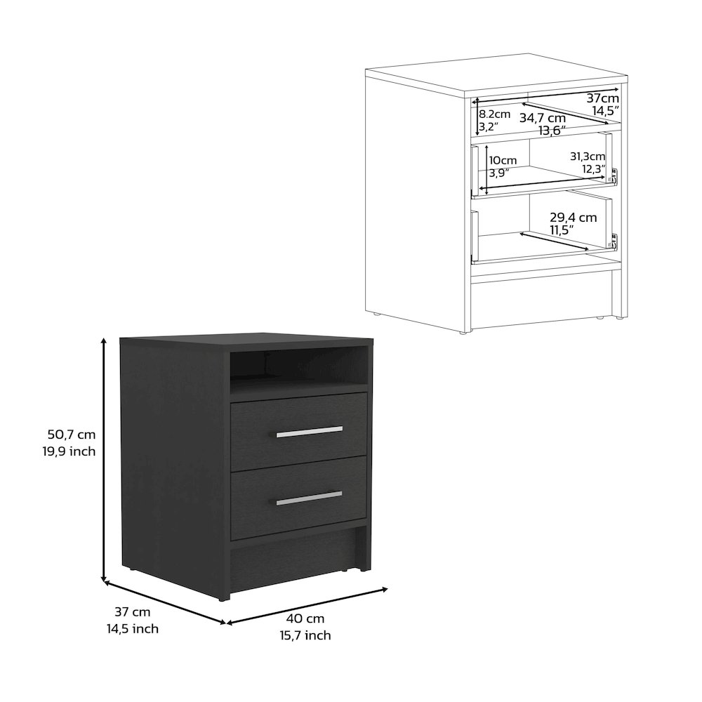 Leyva Nightstand with 2 Drawers and 1 Shelf, Black. Picture 4