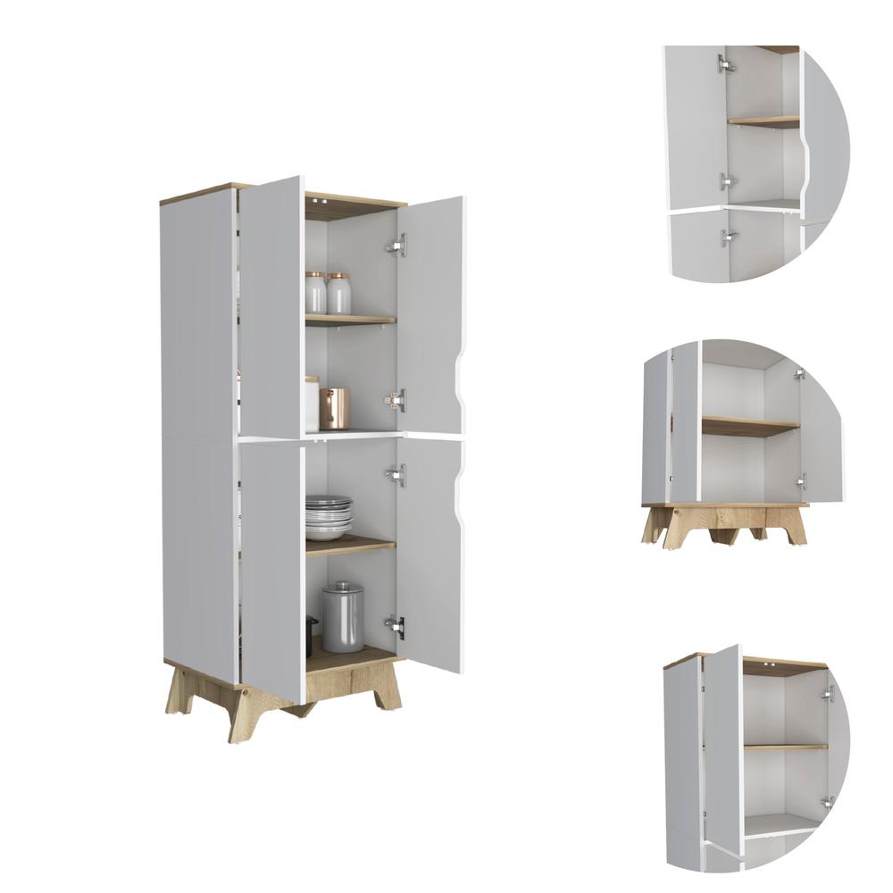 DEPOT E-SHOP Ankara Double Kitchen Pantry, Two-Door Cabinet, Four Legs, Four Shelves, Countertop- Light Oak-White, For Kitchen. Picture 3