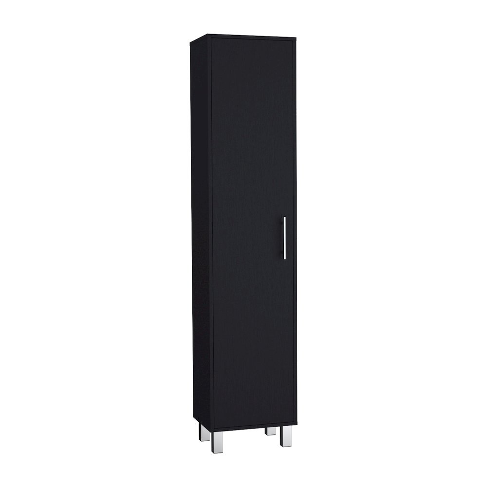 70.8H" Tall Narrow Storage Cabinet with 5-Tier Shelf, 3 Broom Hangers, Black. Picture 3