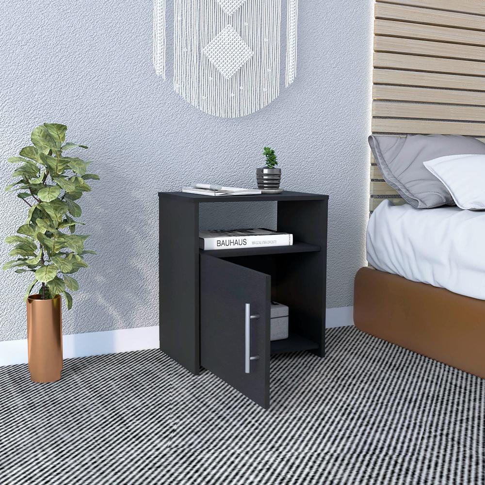 Nightstand, Single Door Cabinet, Metal Handle, One Shelf, Superior Top. Picture 3
