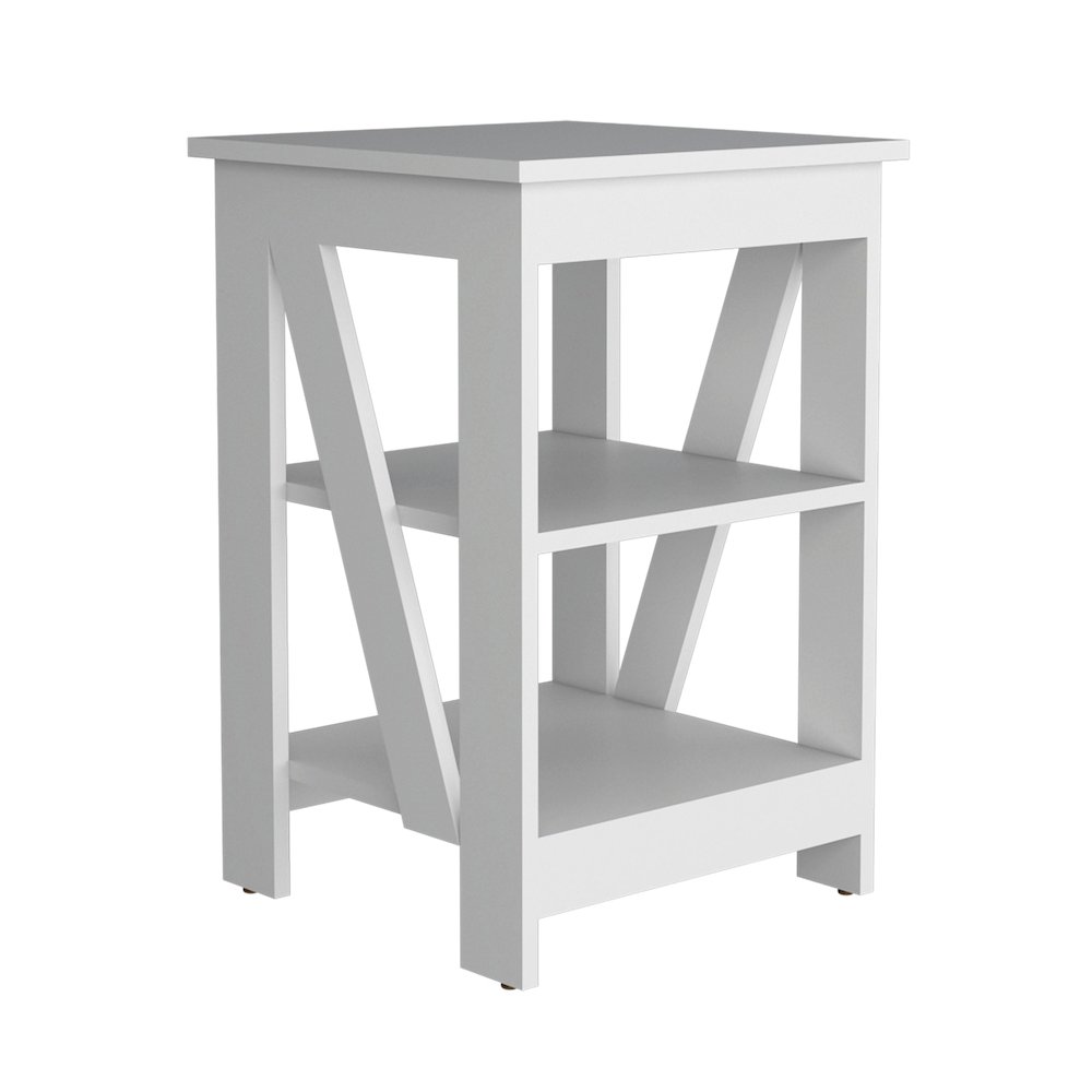 3-Tier End Table/Nightstand, Side Table for Small Space, White. Picture 2