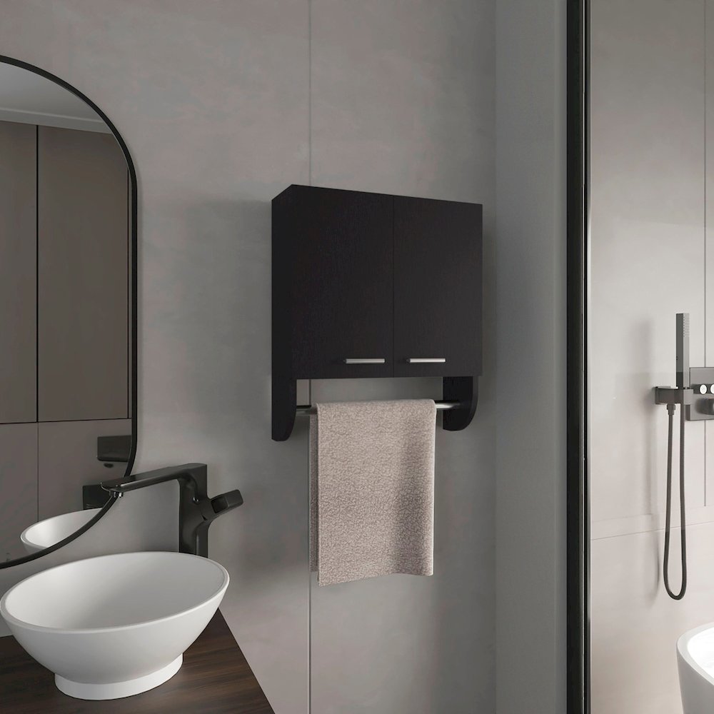 Huslia Medicine Cabinet with 2 Shelves and 2 Doors, Black Wengue. Picture 6