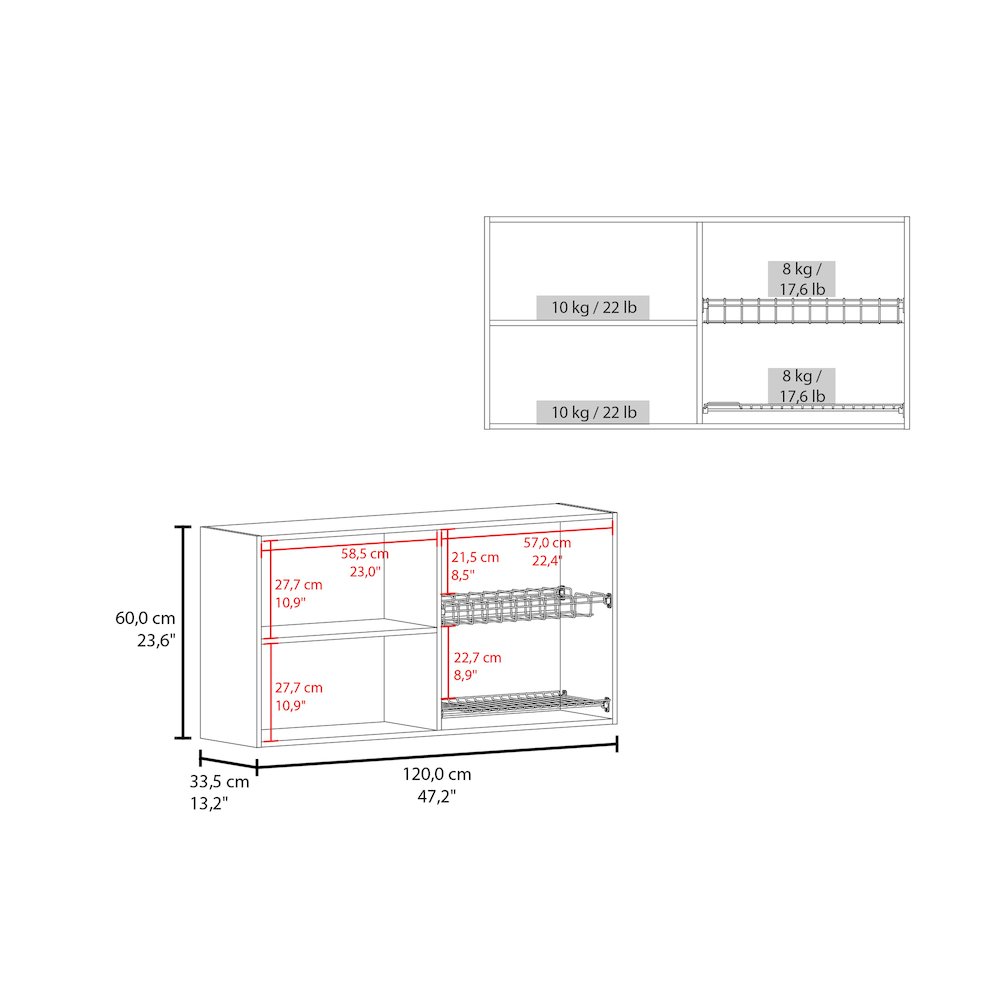 Oceana 120 Wall Cabinet, Four Doors, Two Cabinets, Two Shelves, Natural Oak. Picture 5