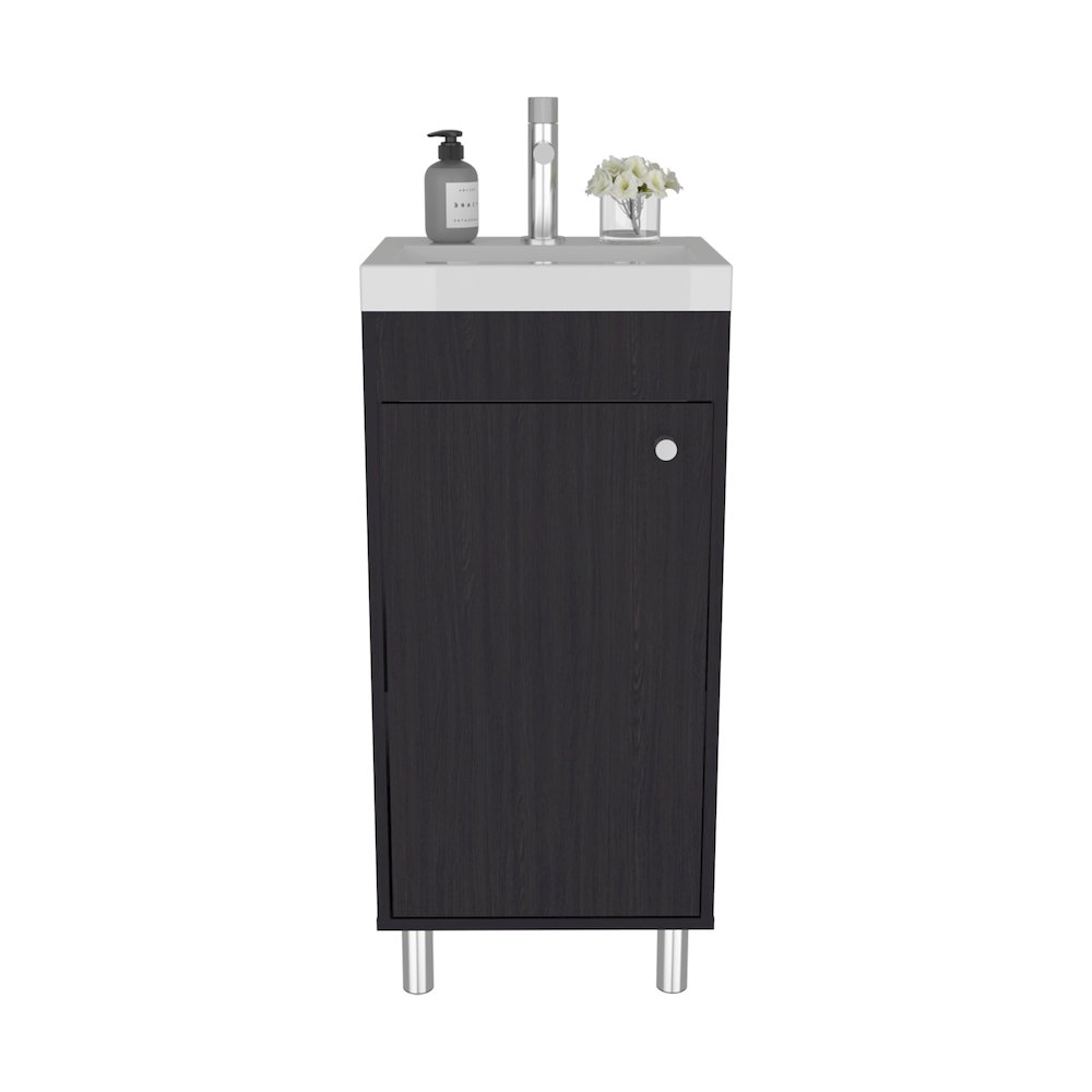 Valdez Bathroom Vanity, 1 Door, 4 Legs, 2 Shelves, Black Wengue. Picture 1