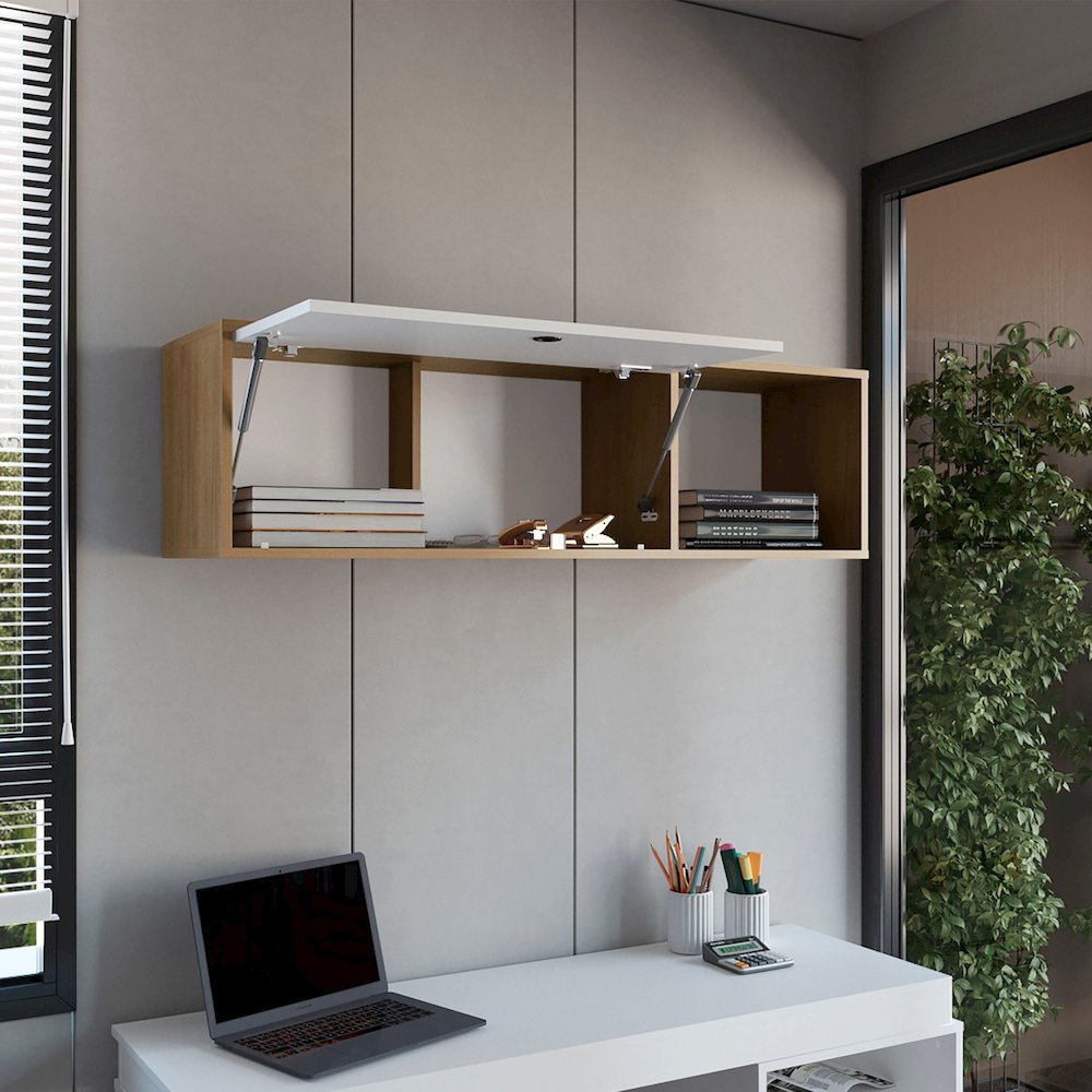 Somerset Wall Cabinet, 1 Door, 3 Shelves, Natural Oak / White. Picture 7
