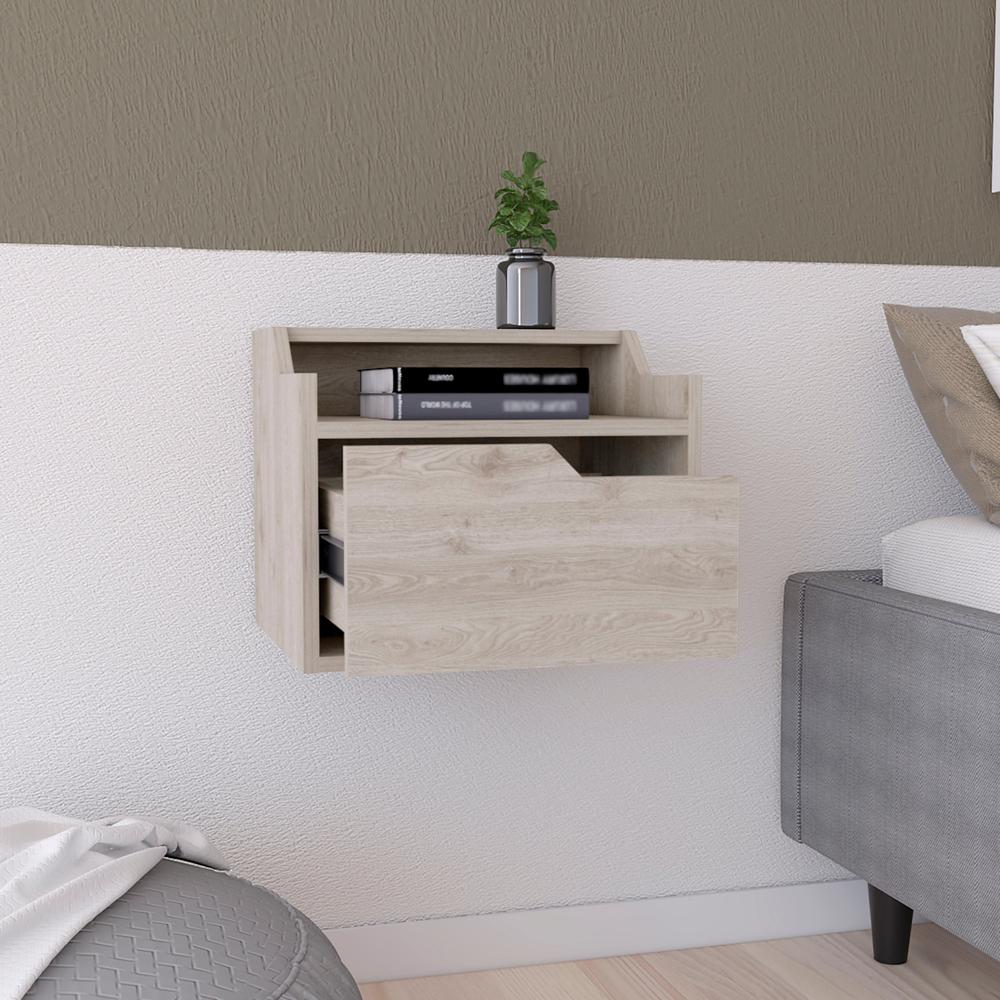 Floating Nightstand, Modern Dual-Tier Design with Spacious Single Drawer Storage. Picture 7