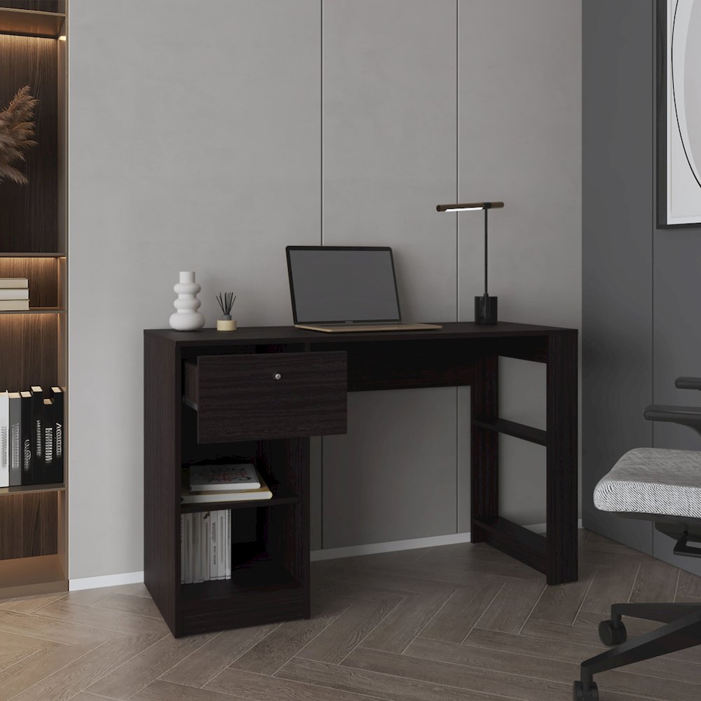 Tolsona Desk, 1 Drawer, 2 Shelves, Black. Picture 7