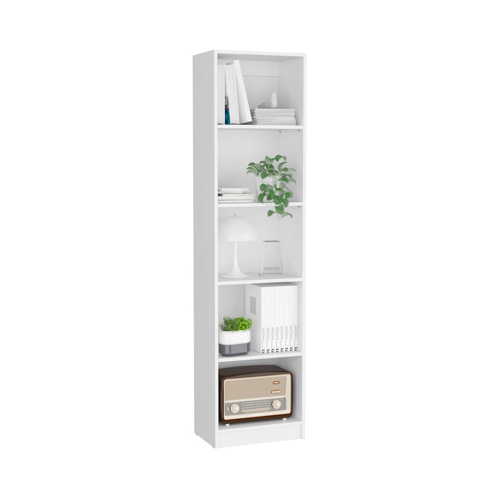 Vinton XS Bookcase Compact Bookshelf with Multiple Shelves, White -Office. Picture 4
