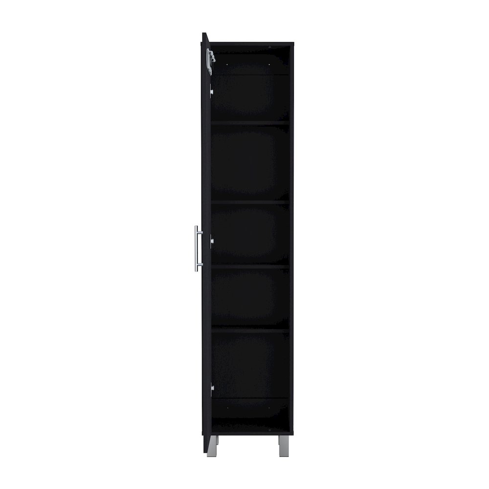 70.8H" Tall Narrow Storage Cabinet with 5-Tier Shelf, 3 Broom Hangers, Black. Picture 2