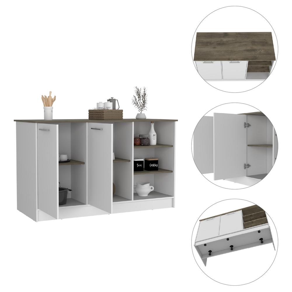 DEPOT E-SHOP Mars Kitchen Island-Two Cabinets, Countertop, Three Open Shelves-White/Dark Brown, For Kitchen. Picture 2