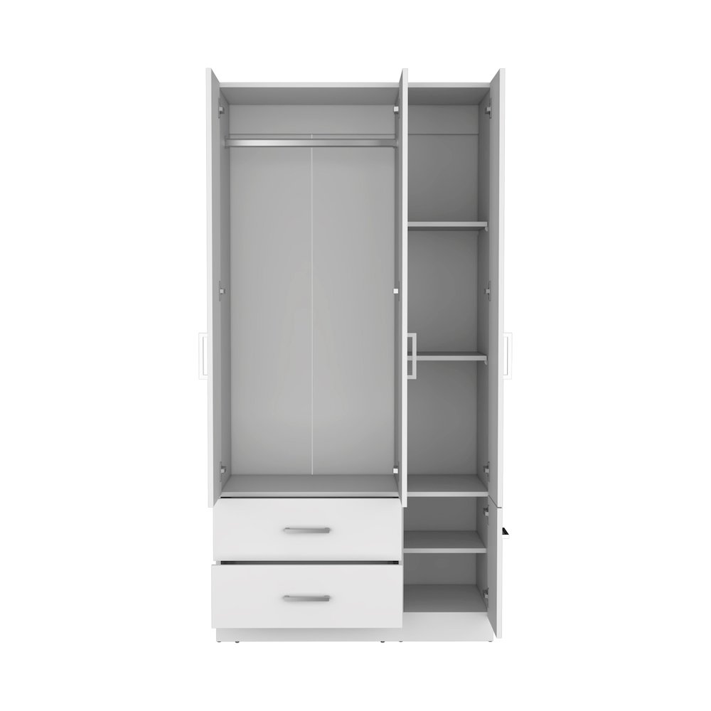 Armoire Wardrove 71", 4 Doors, Hanging Rod, 3 Cabinets, 6 Shelves, White. Picture 2