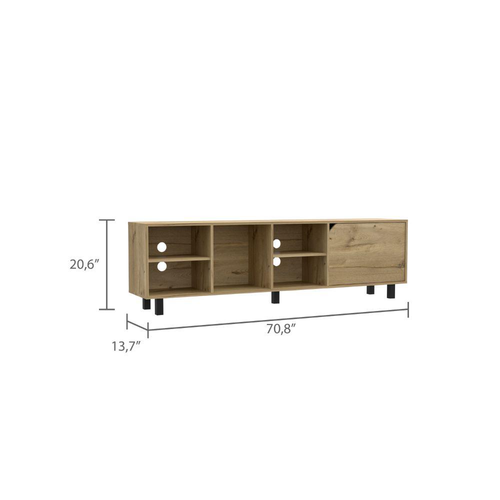DEPOT E-SHOP Conquest Tv Stand, Back Holes, Four Open Shelves, Five Legs- Light Oak, For Living Room. Picture 4