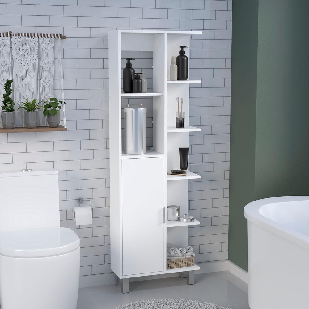 63" H Linen Bathroom Cabinet with Seven Open Shelves, One Drawer and four legs. Picture 6