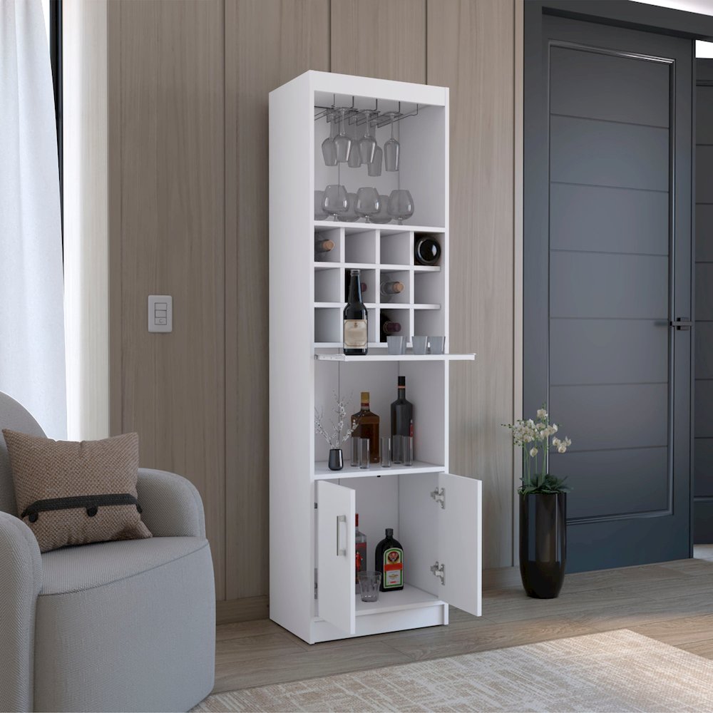 Bar Cabinet 5-Tier, Wine Cabinet, 12 Bottle Cubbies, 5 Shelves, White. Picture 5