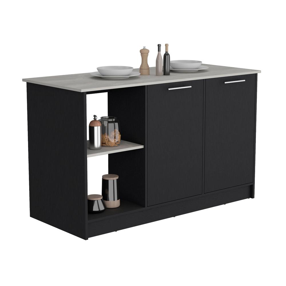 Kitchen Island with Large Countertop, Open Storage Shelves/Double Door Cabinet. Picture 3