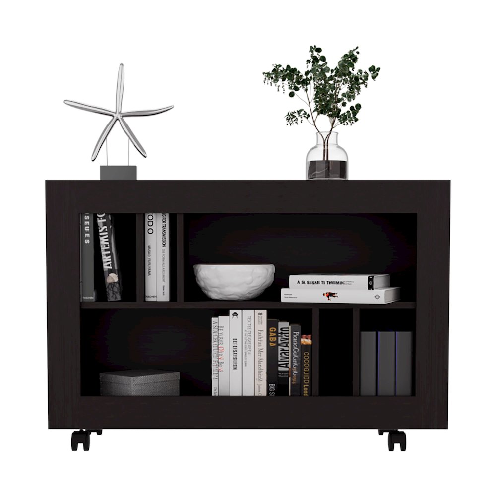 Lacey Console Table Cart, 5 Shelves, 4 Casters, Black Wengue. Picture 1