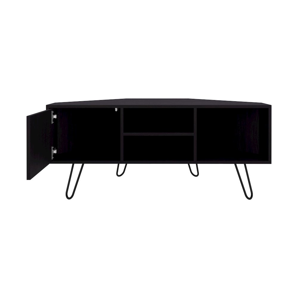 Jenks TV Stand, 1 Door, 3 Shelves, 4 Legs, Black. Picture 2