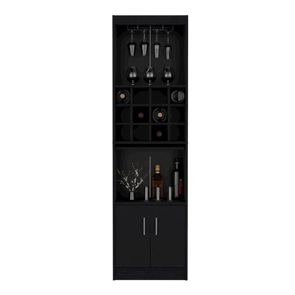 Bar Cabinet 5-Tier, 12 Bottle Cubbies, 5 Shelves, Black. Picture 3