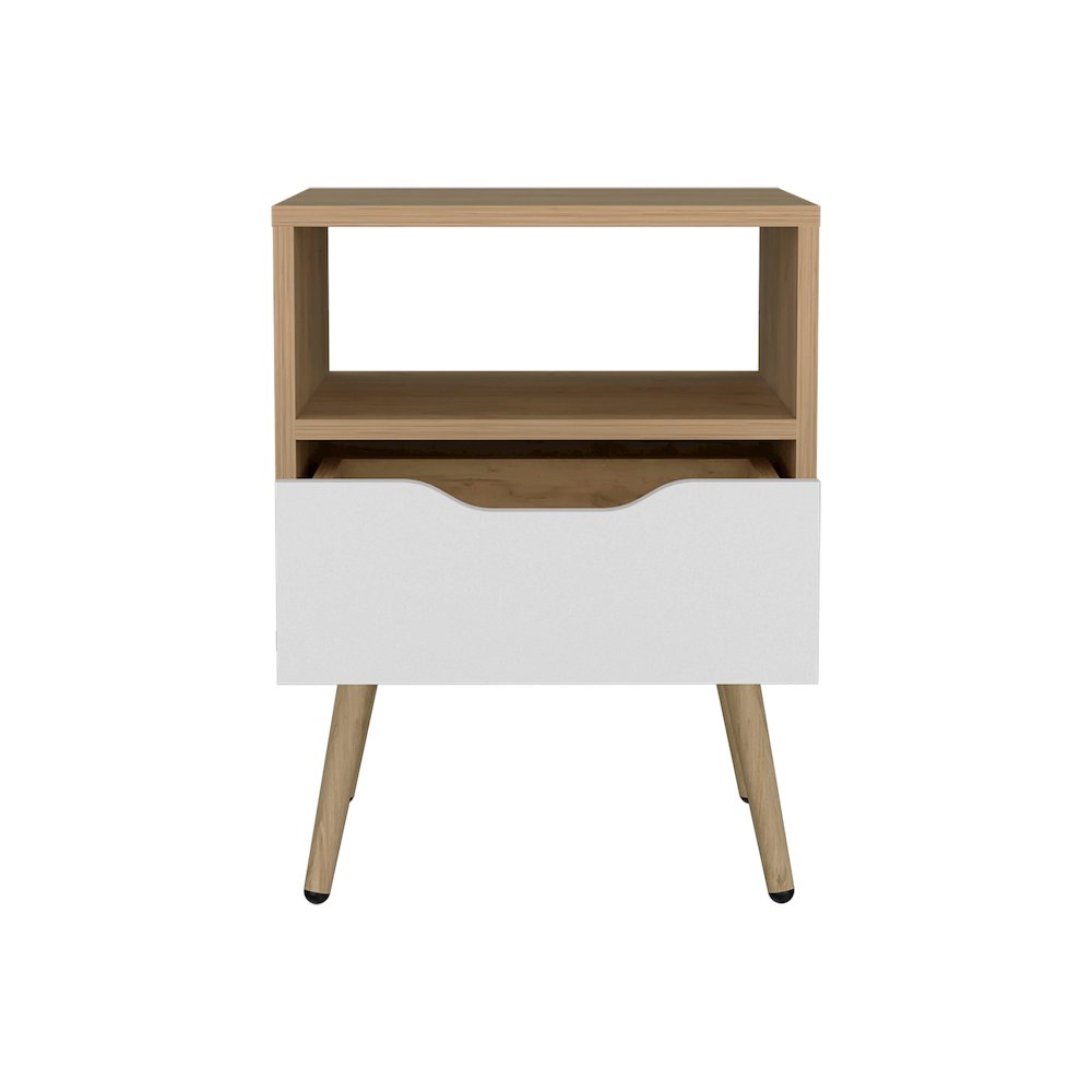 Speers Nightstand, 1 Drawer, 1 Shelf, Natural Oak / White. Picture 1