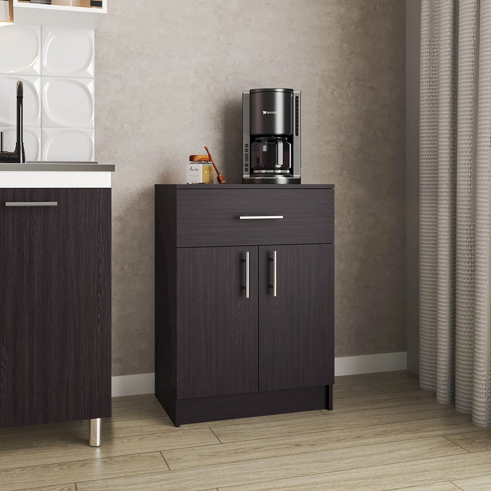 Pantry Organizer Cabinet with One Drawer, Two Interior Shelves, and Two Doors. Picture 6