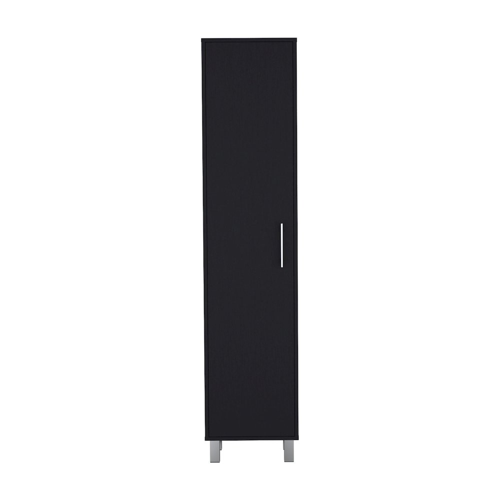 70.8H" Tall Narrow Storage Cabinet with 5-Tier Shelf, 3 Broom Hangers, Black. Picture 1
