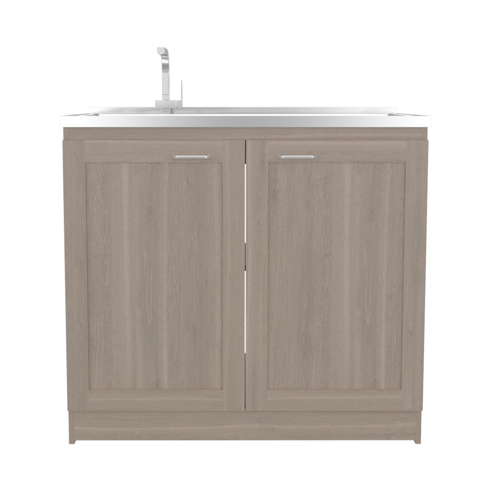 Bickleton Utility Sink Cabinet, 2 Doors, 2 Shelves, White Oak. Picture 1