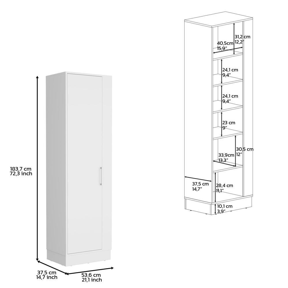 DEPOT E-SHOP Fairfield Utility Storage Cabinet with 6-Tier Shelf and Broom Hangers, White. Picture 3