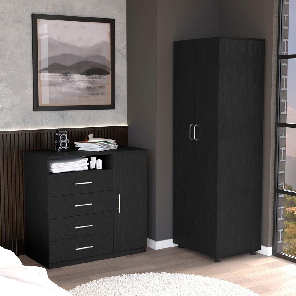 Bidrell 2 Piece Bedroom Set, London Armoire + Rioja 4 Drawer Dresser, Black. Picture 9