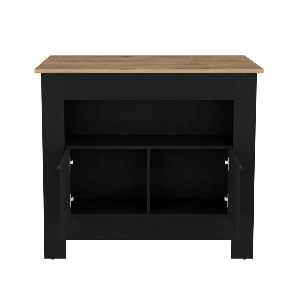 Floyd 35" H Kitchen Island, whit  2 doors, 3 shelves, Black/Macadamia,. Picture 2