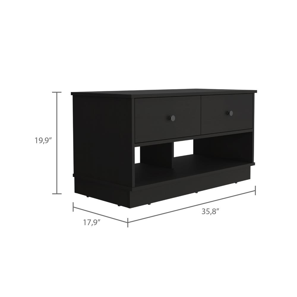 DEPOT E-SHOP Uranus Storage Bench-Two Drawers, Two Open Shelves-Black, For Bedroom. Picture 3