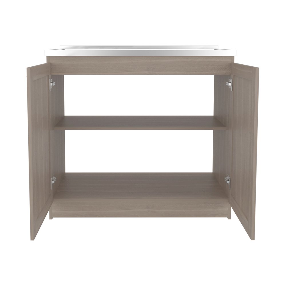 Bickleton Utility Sink Cabinet, 2 Doors, 2 Shelves, White Oak. Picture 2