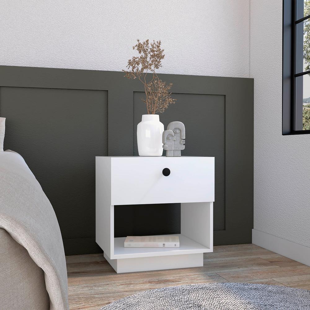 DEPOT E-SHOP Macon Single Drawer Nightstand with Open Storage Shelf, White. Picture 5