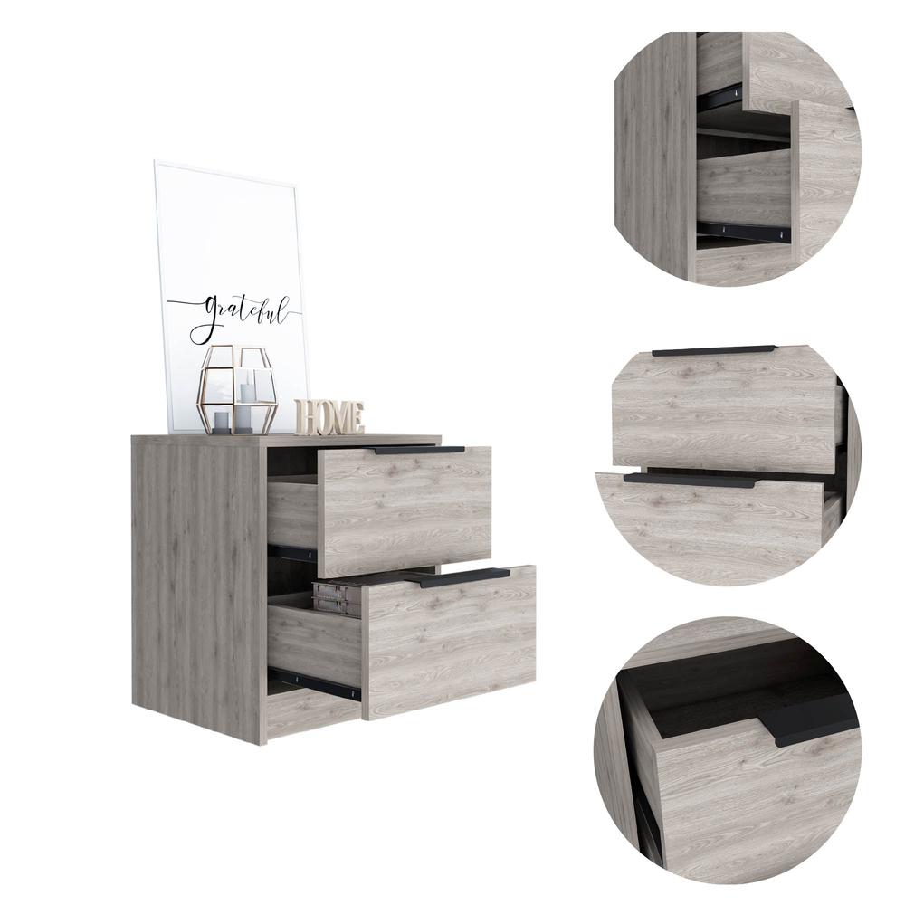 DEPOT E-SHOP Egeo Night Stand, Two Drawers, Countertop, Light Grey, For Bedroom. Picture 4