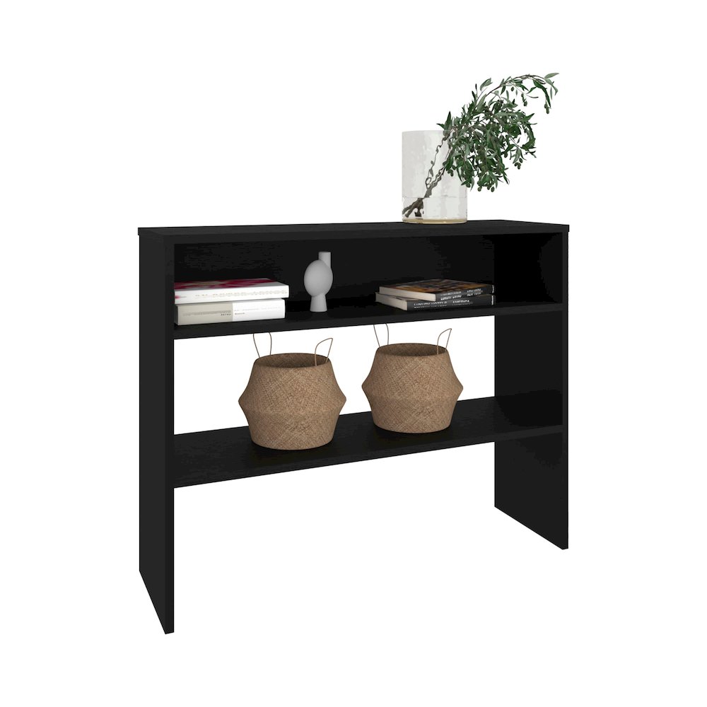 Saxman Library Desk with 2 Shelves and 2 Legs, Black. Picture 2