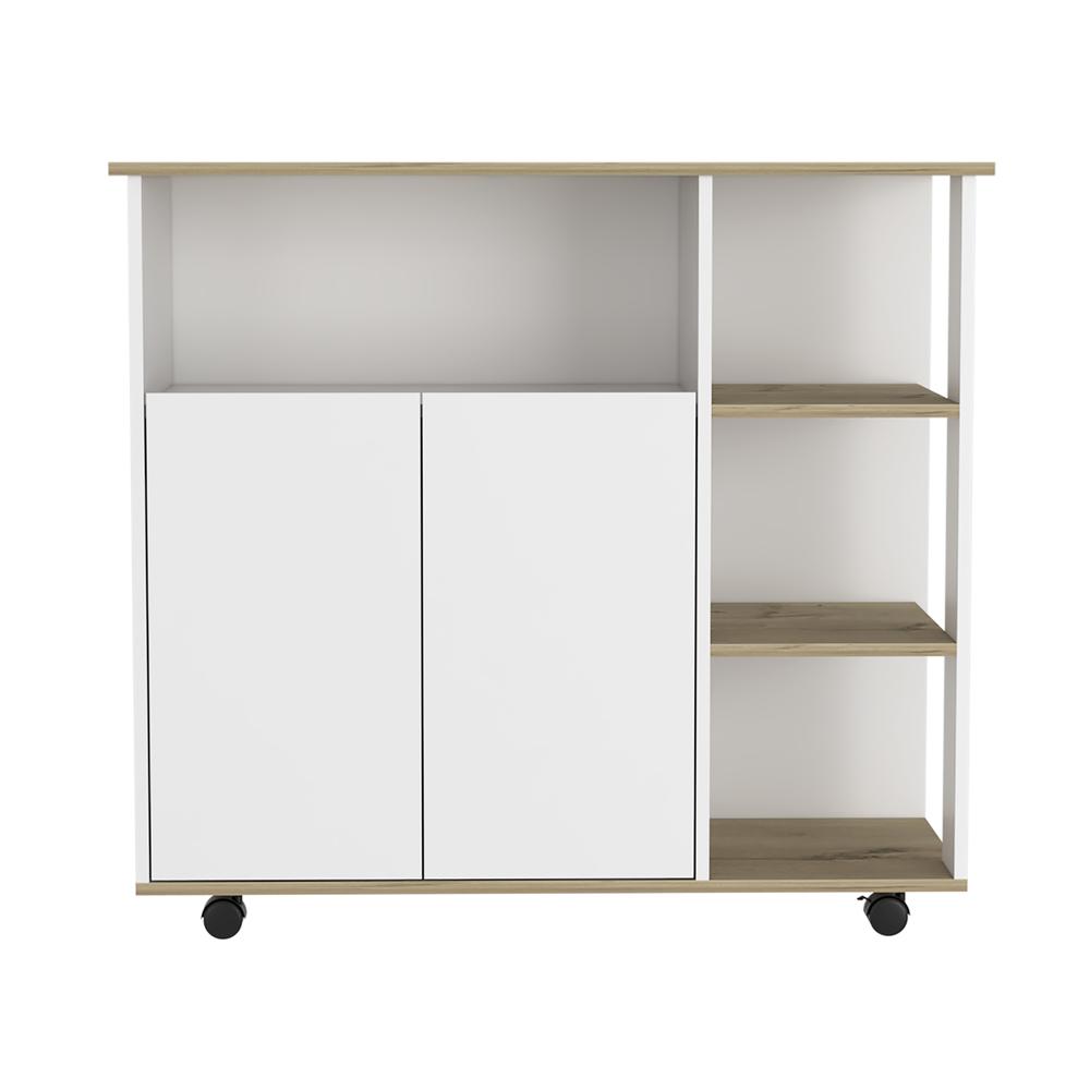 St. Thomas Kitchen Cart - Light Oak - White. Picture 1