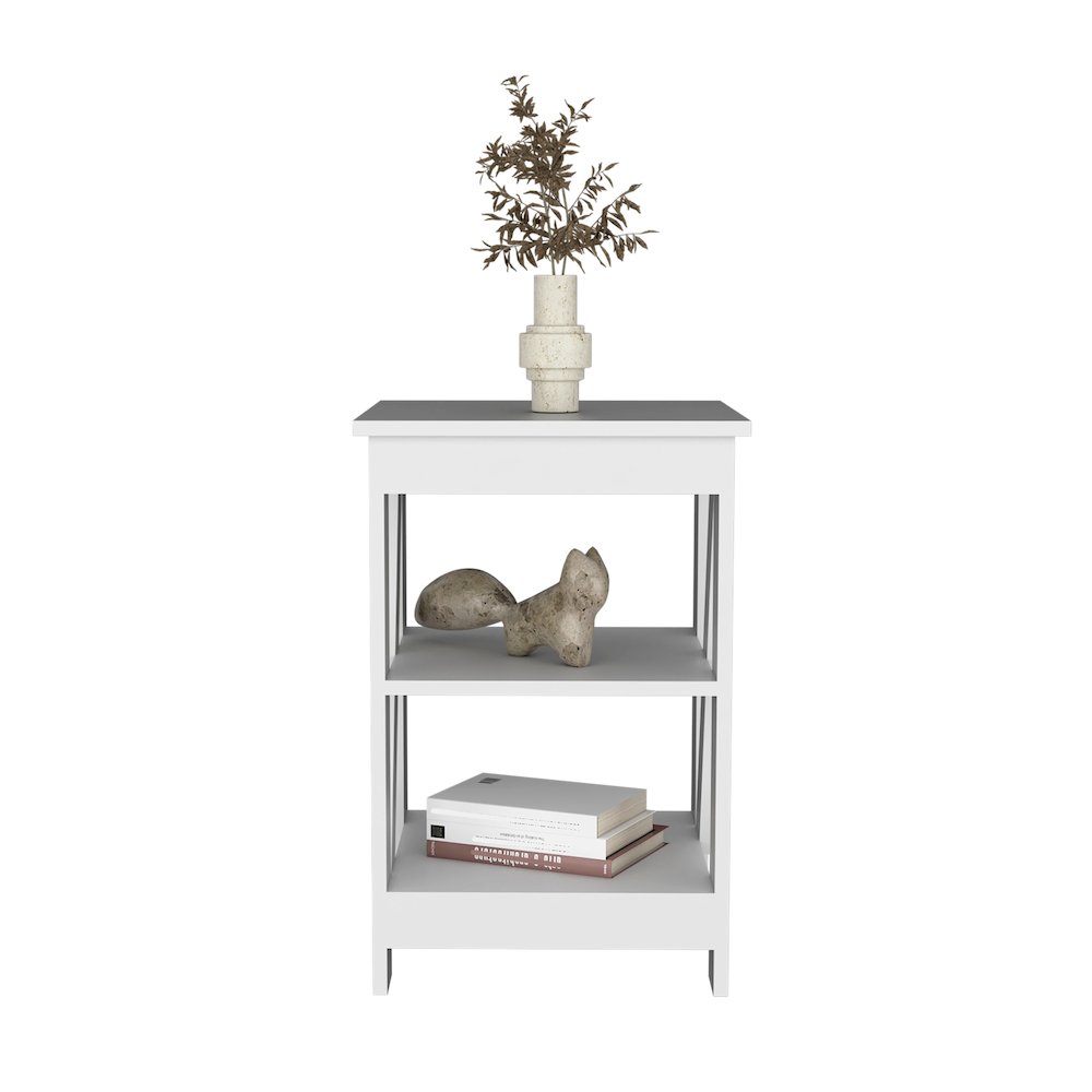 3-Tier End Table/Nightstand, Side Table for Small Space, White. Picture 4