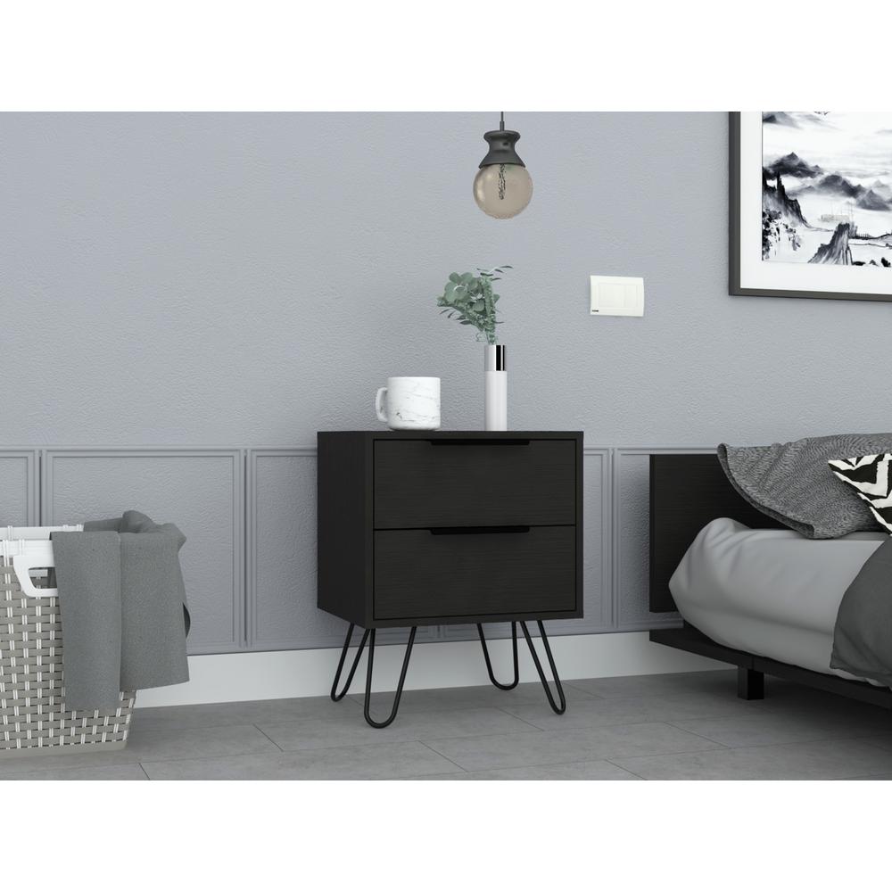 DEPOT E-SHOP Kentia Night Stand- Four Legs, Two Drawers-Black, For Bedroom. Picture 5