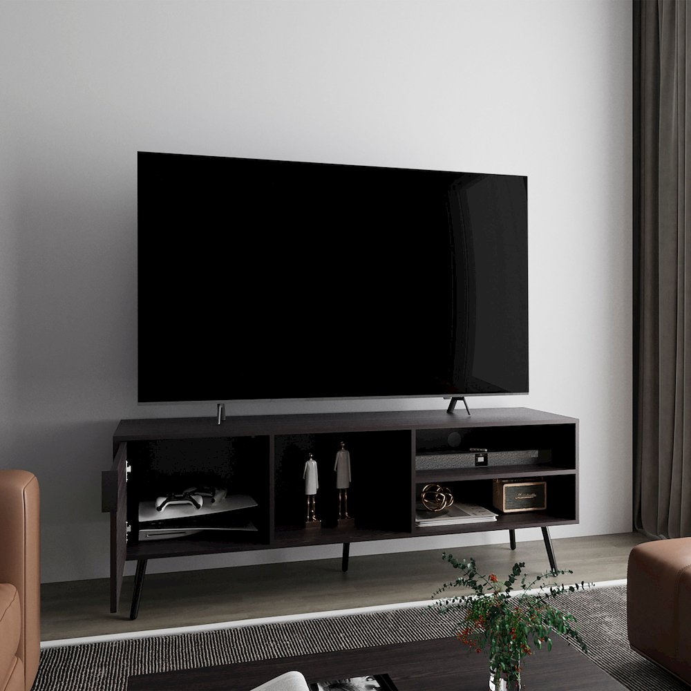 Ekwok TV Stand, 1 Door, 3 Shelves, Black. Picture 7