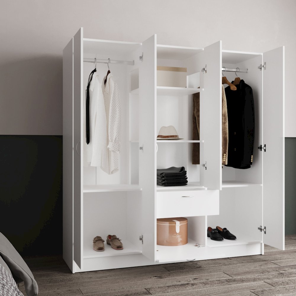 Kibo 6 Doors Armoire, One Drawer, Rod, Seven Interior Shelves, White. Picture 7