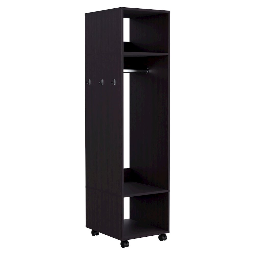 Cordova Armoire with 3 Shelves, 1 Mirror, and 4 Wheels, Black. Picture 4