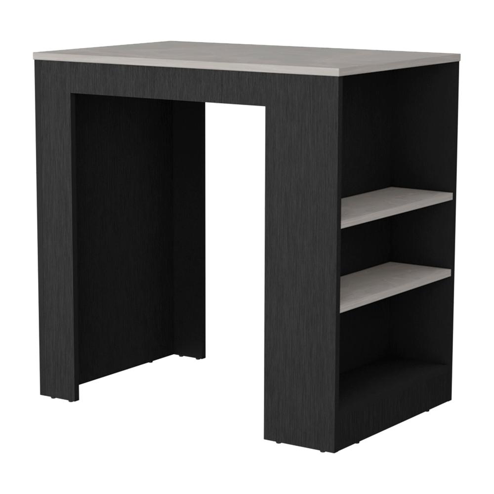 Kitchen Island, Kitchen Bar Table with 3-Side Shelves, Black / Ibiza Marble. Picture 1