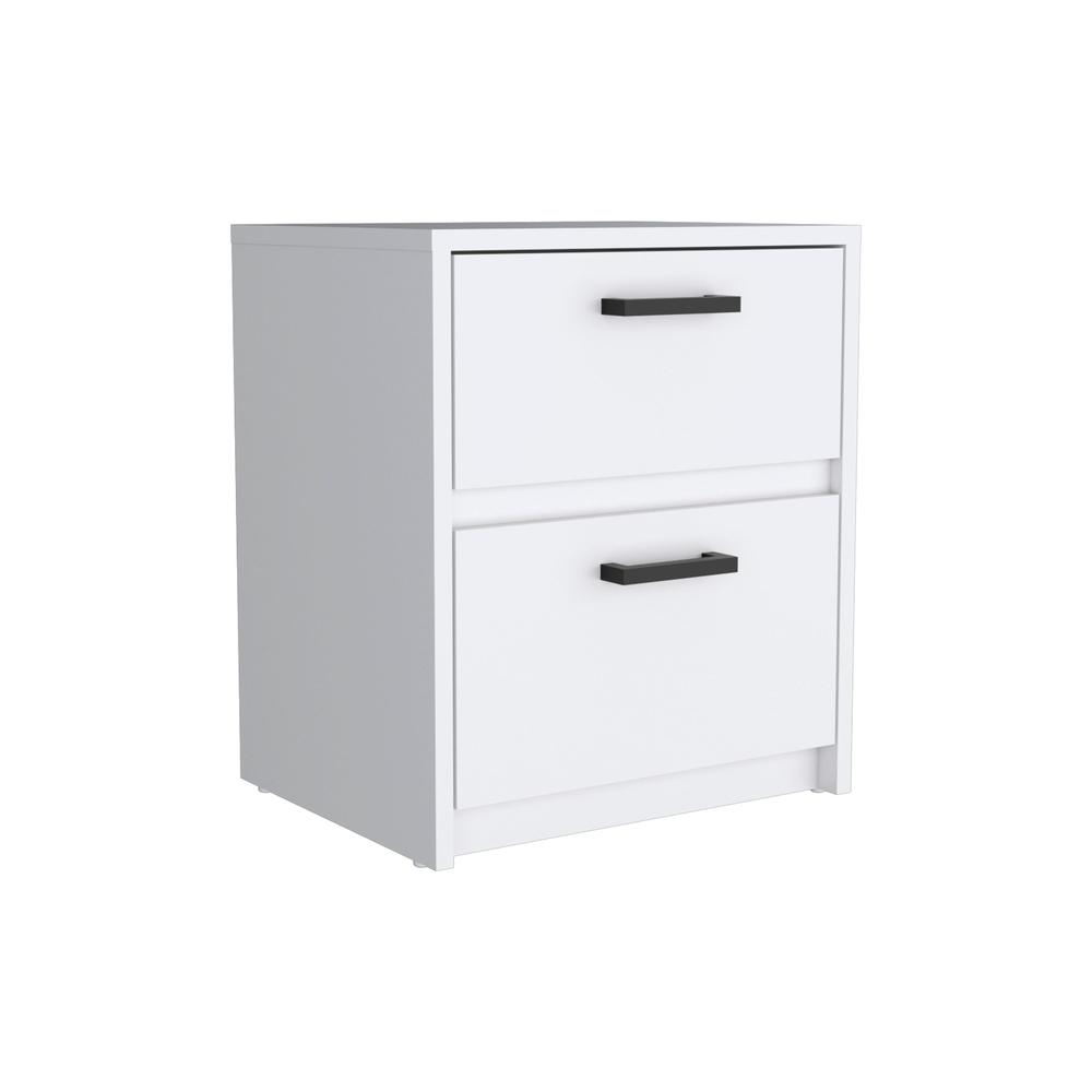 DEPOT E-SHOP Bethel 2 Drawers Nightstand with Handles, White. Picture 1