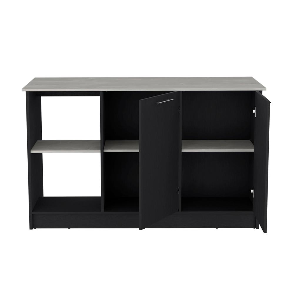 Kitchen Island with Large Countertop, Open Storage Shelves/Double Door Cabinet. Picture 2