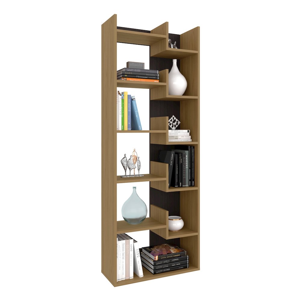 Hoodsport Bookcase, 11 Shelves, Natural Oak / Black Wengue. Picture 3