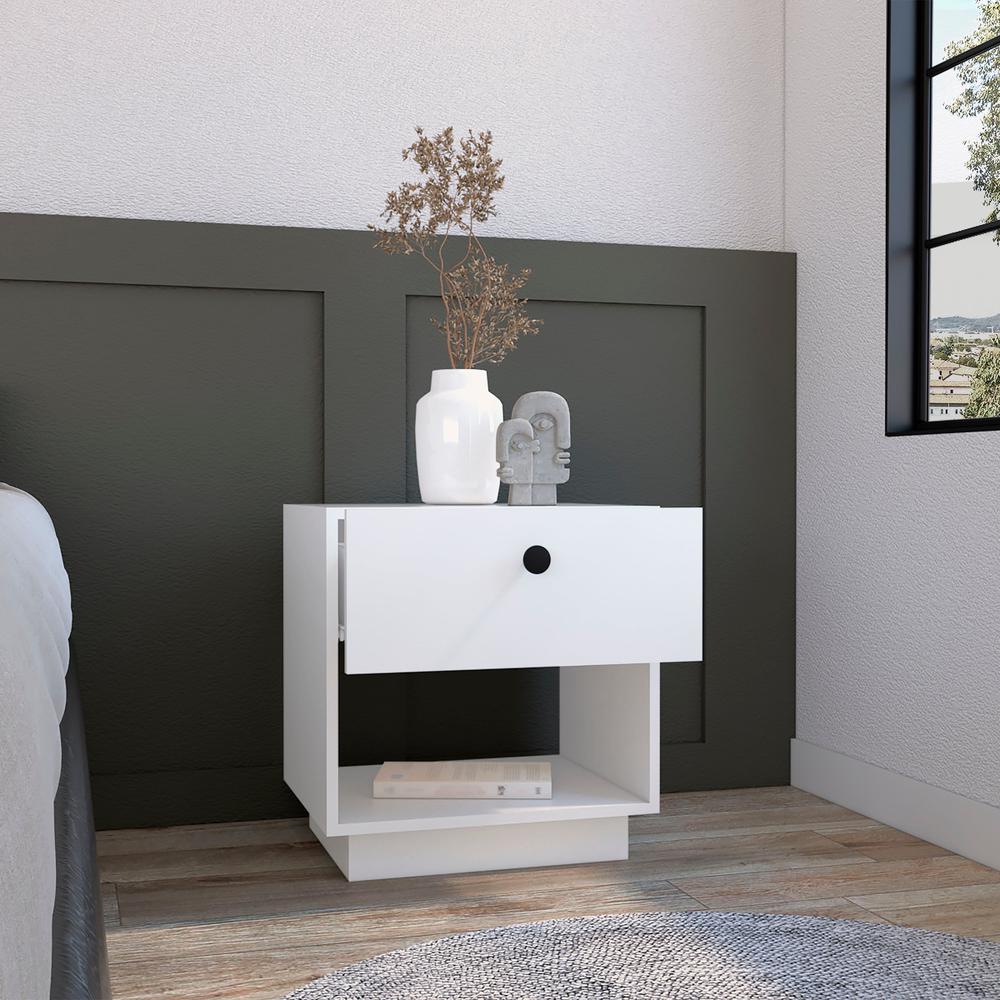 DEPOT E-SHOP Macon Single Drawer Nightstand with Open Storage Shelf, White. Picture 4