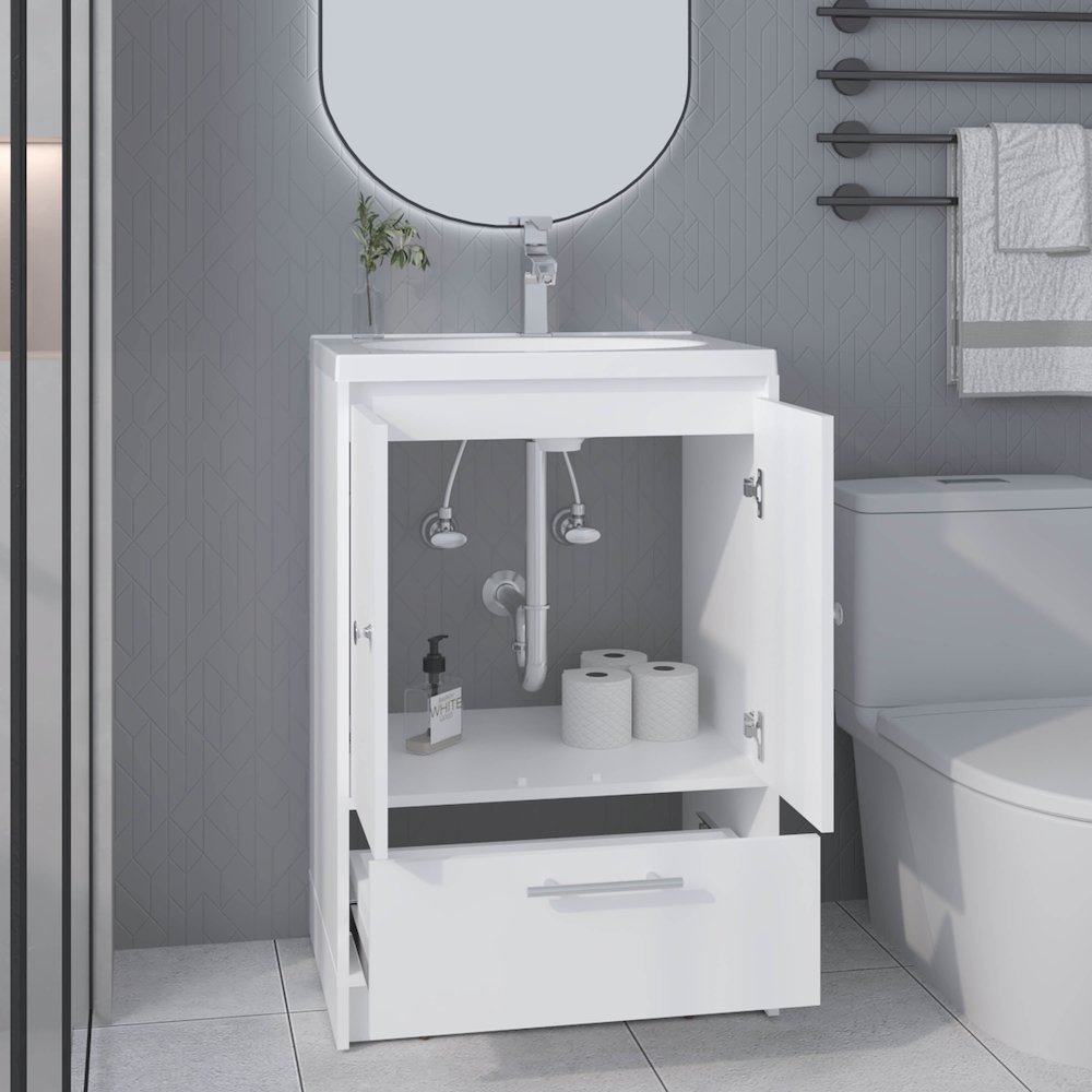 Olney Bathroom Vanity, 2 Doors, 1 Drawer, White. Picture 7