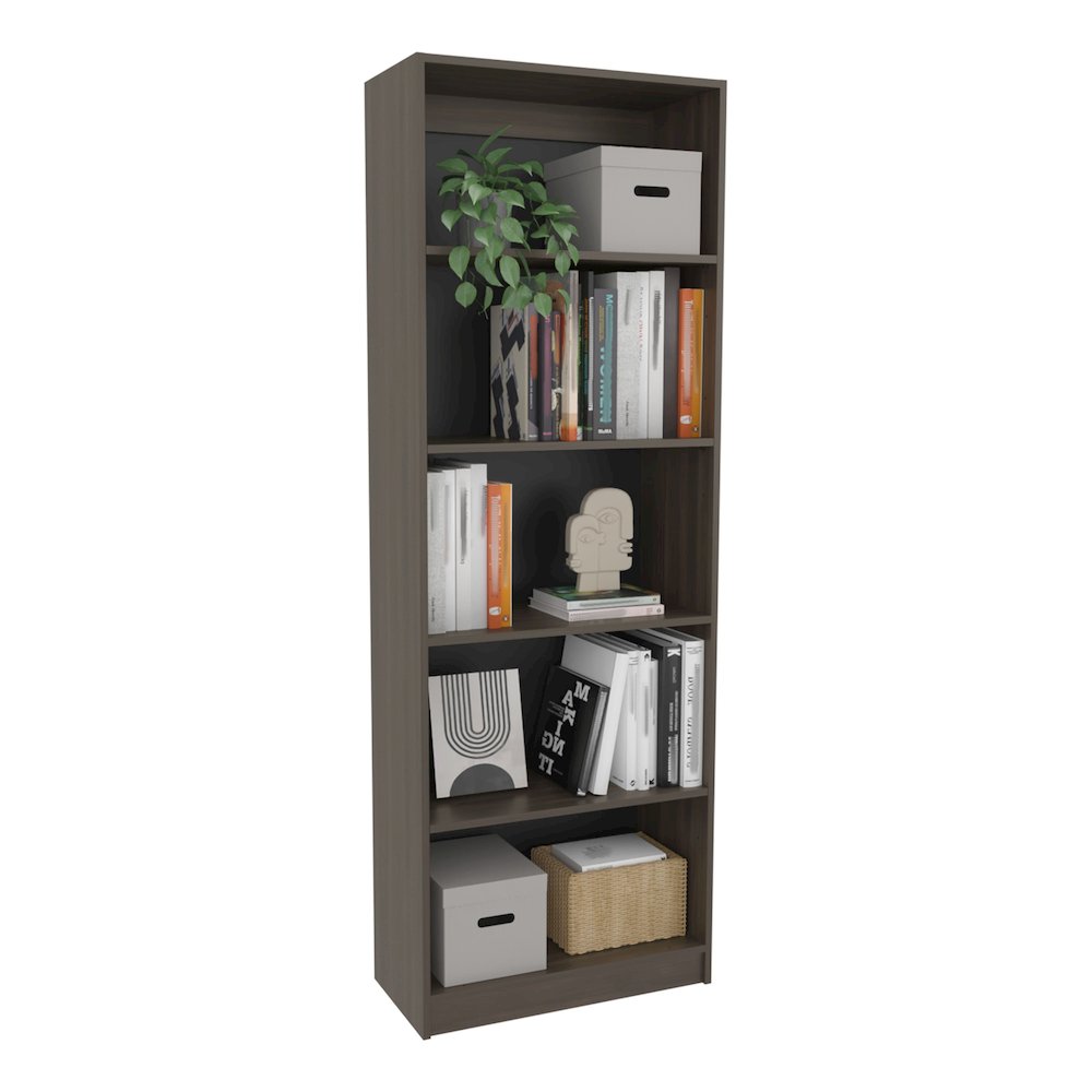 Vinton 4-Tier Bookcase with Modern Storage, Dark Walnut / Black Wengue. Picture 3