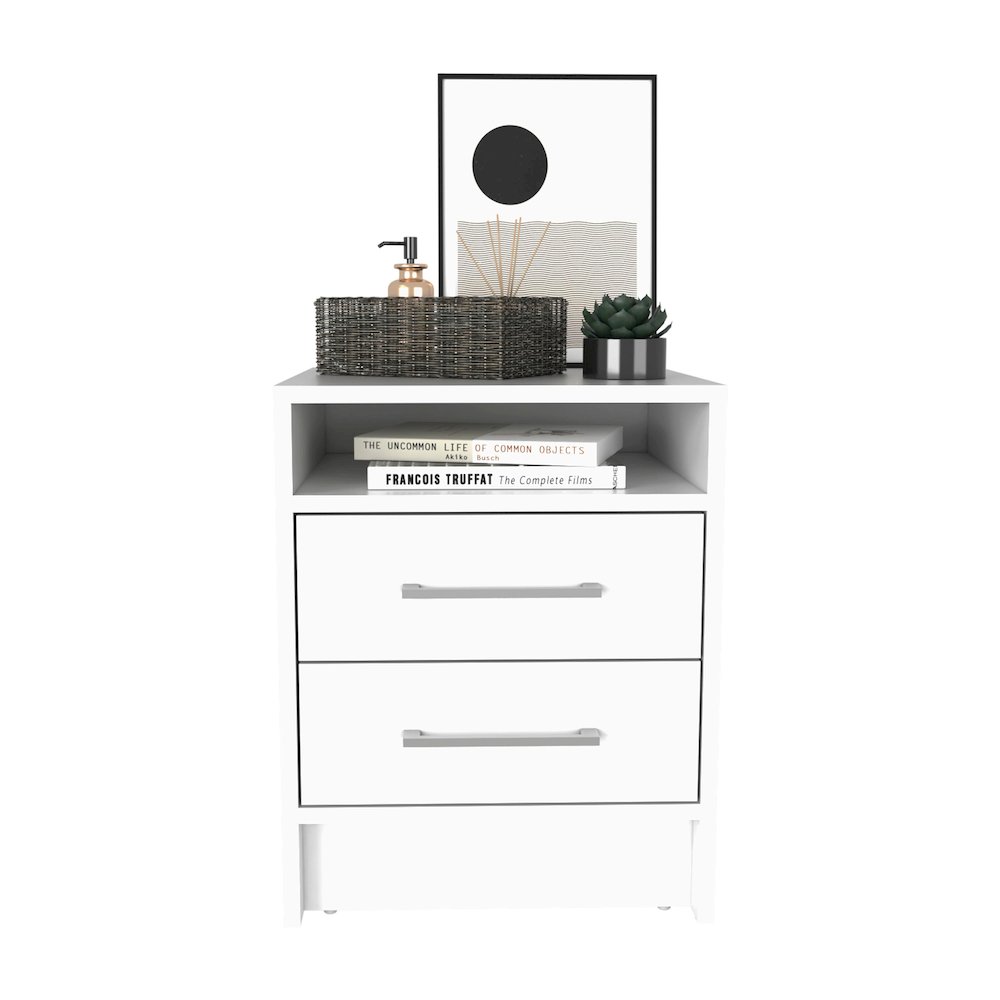 Leyva Nightstand with 2 Drawers and 1 Shelf, White. Picture 2