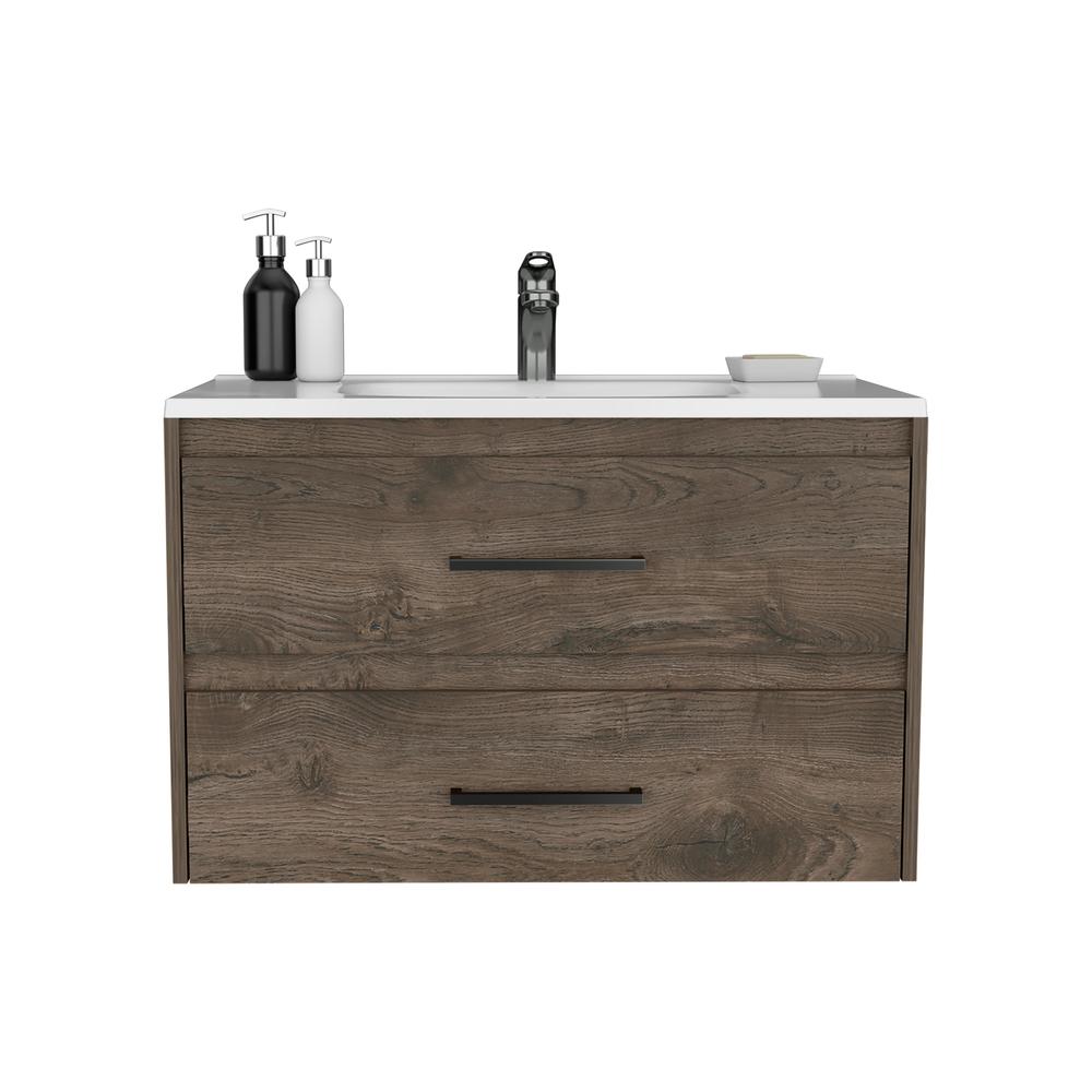 Cardova Floating Vanity Bathroom with 2-Drawers, Dark Brown / White. Picture 3