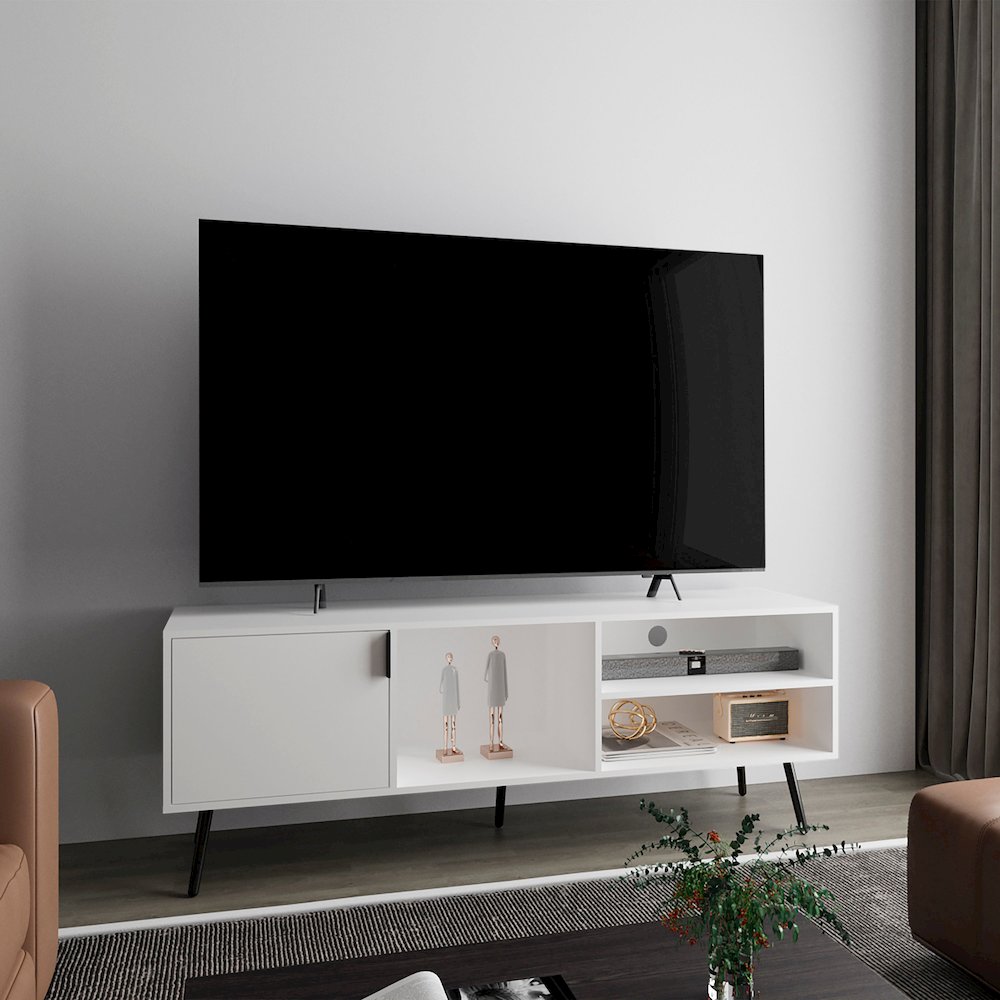Ekwok TV Stand, 1 Door, 3 Shelves, White. Picture 6